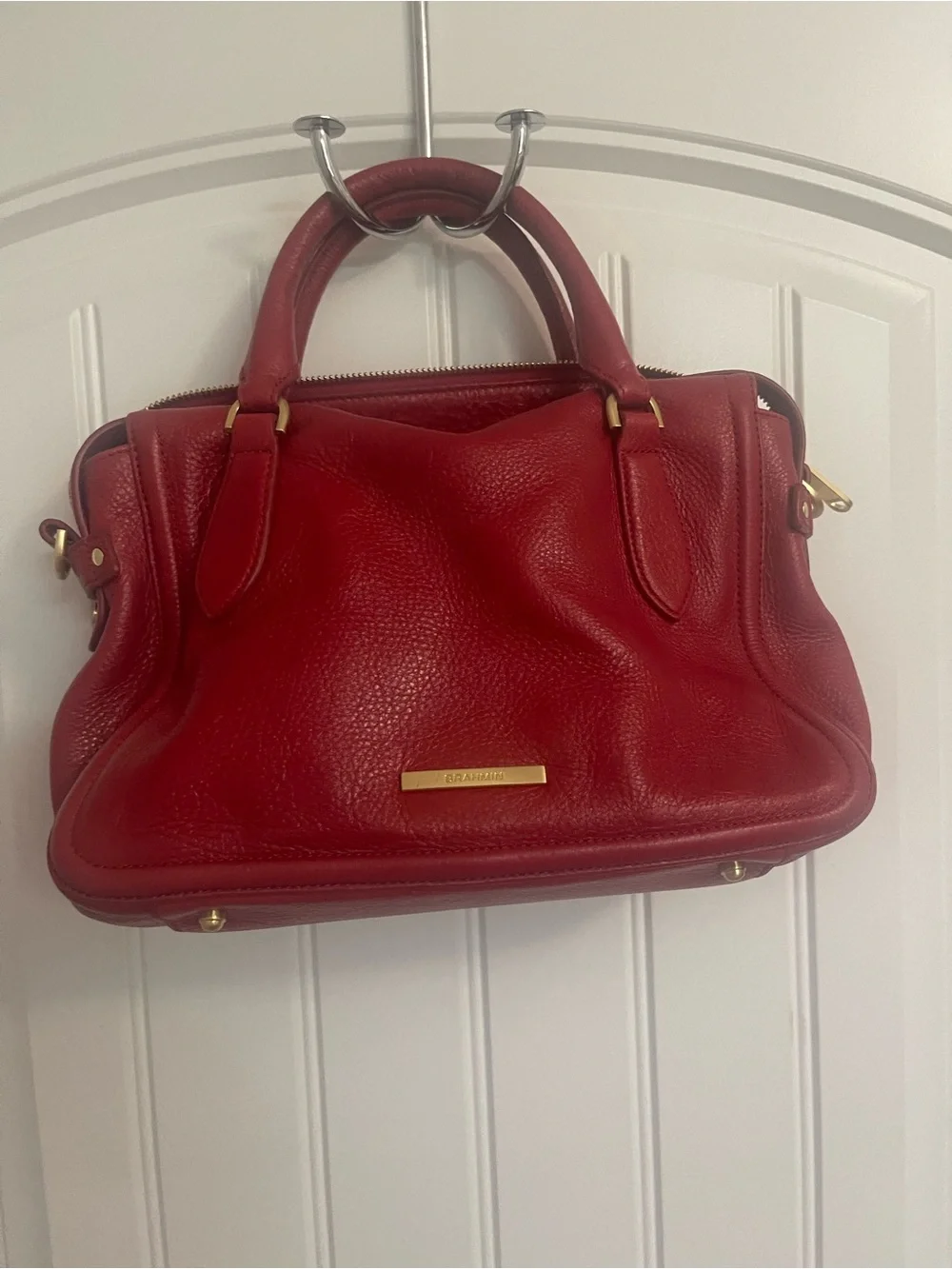 Brahmin Micaela Satchel - Red Leather Top-Handle Satchel with Gold Hardwate